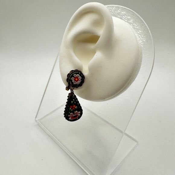 SALE! Vintage micro mosaic “made in Italy” brass screw back dangle earrings! - Picture 10 of 10